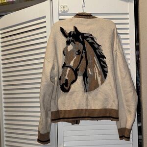 Cream Horse Graphic Knit Sweater